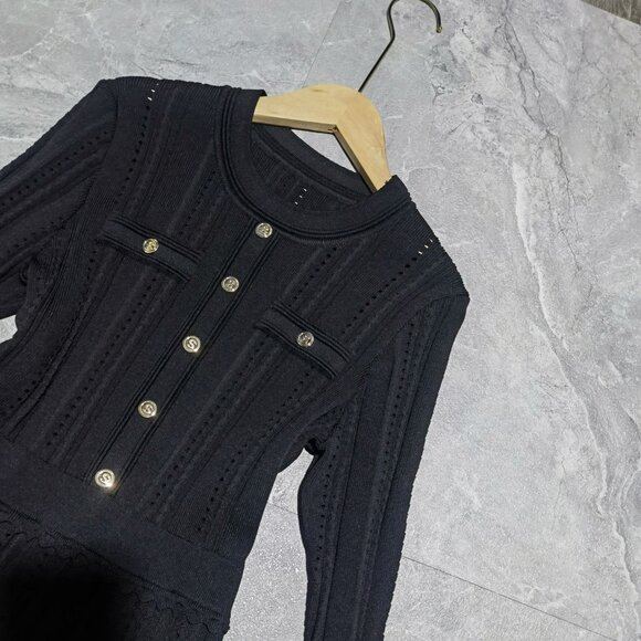 SANDRO Knitted High-Waisted Pleated Dress - Picture 4 of 7